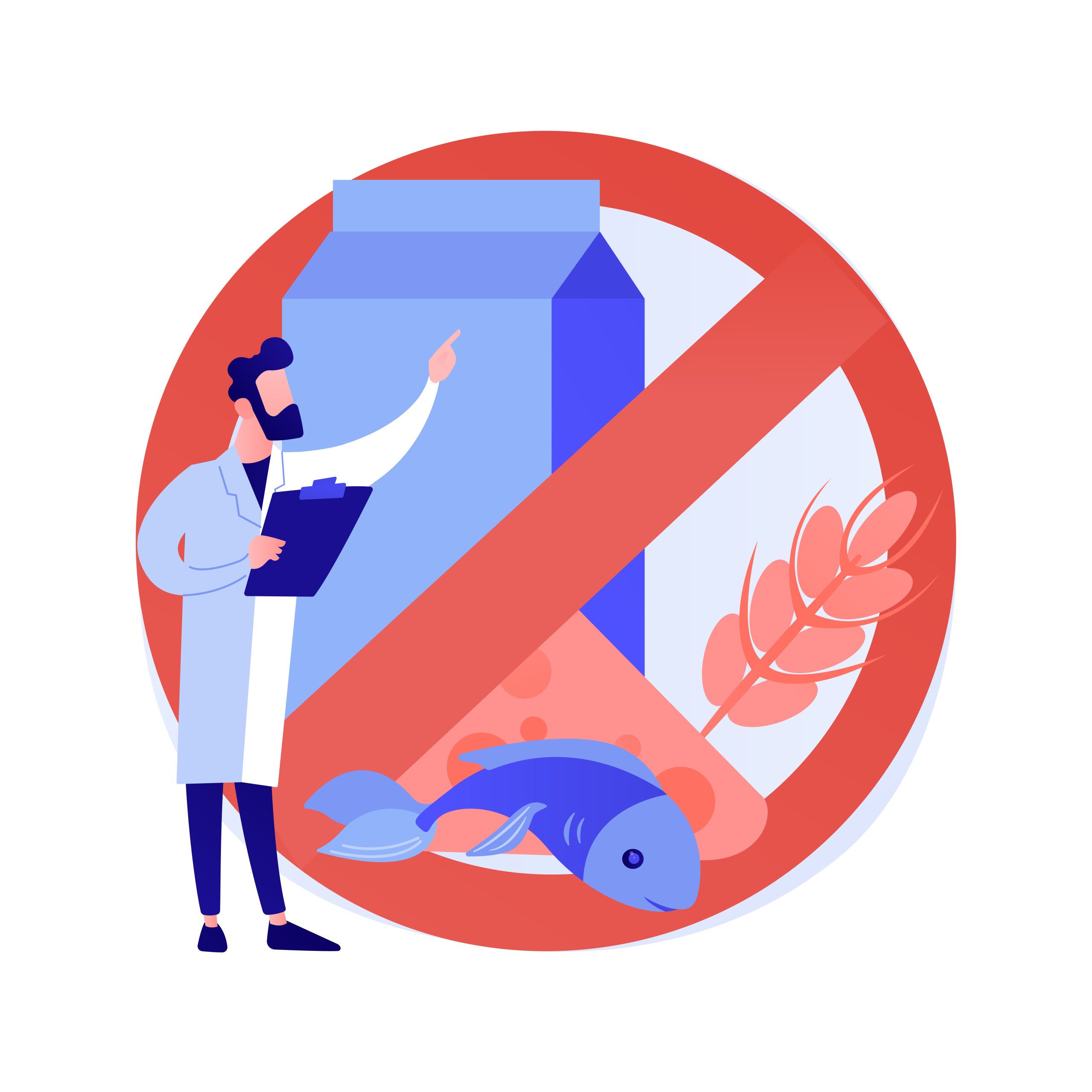 “Desmistificando Mitos e Compartilhando Fatos sobre Alergia Alimentar” Food allergy abstract concept vector illustration.